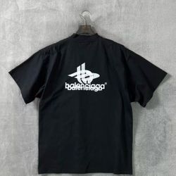Letter Printed Round Neck Short Sleeve Drop Shoulder Sleeve T-shirt Unisex Black Loose Fit