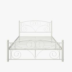Full Size White Metal Bed Frame