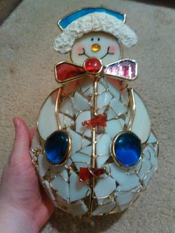 Snowman glass candle holder
