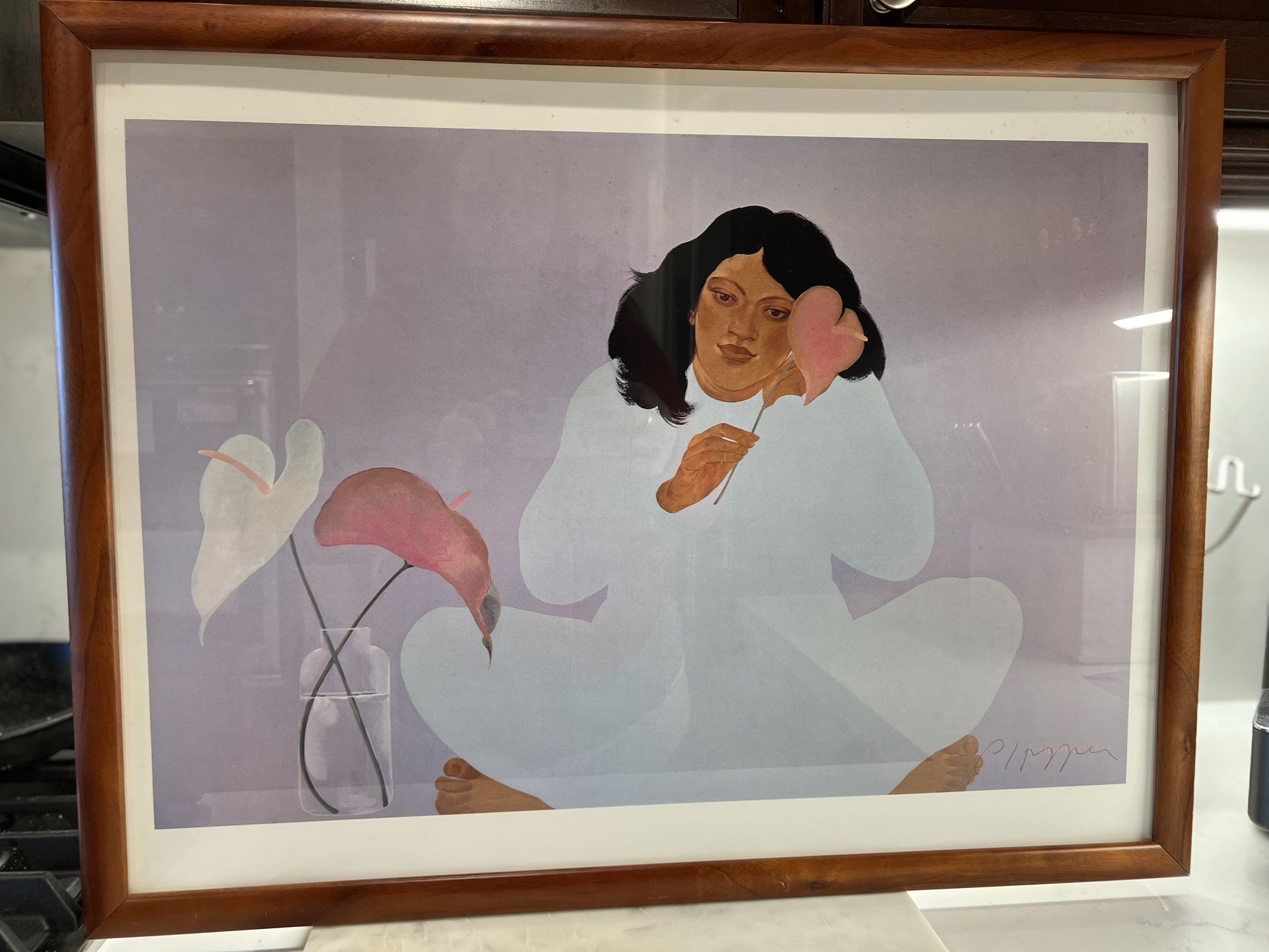 Pegge Hopper 1980 Hawaiian Woman with Anthurium Signed Print