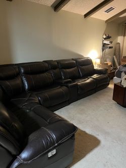Dark Brown Leather Sectional Recliner Sofa