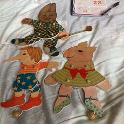 Vintage Italian Sevi wooden pull toys, set of 3.