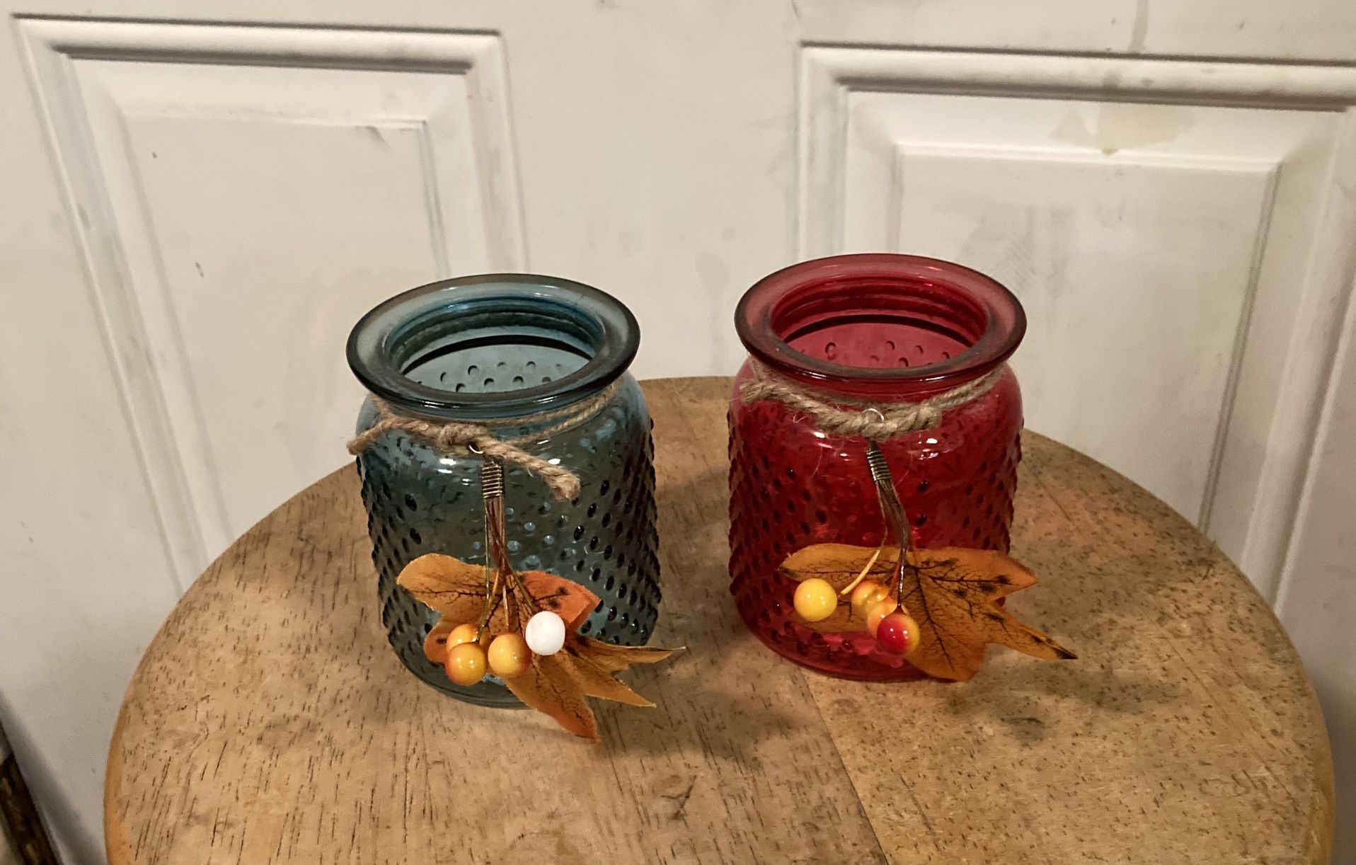 Pair of Two Glass Tealight Candle Jars