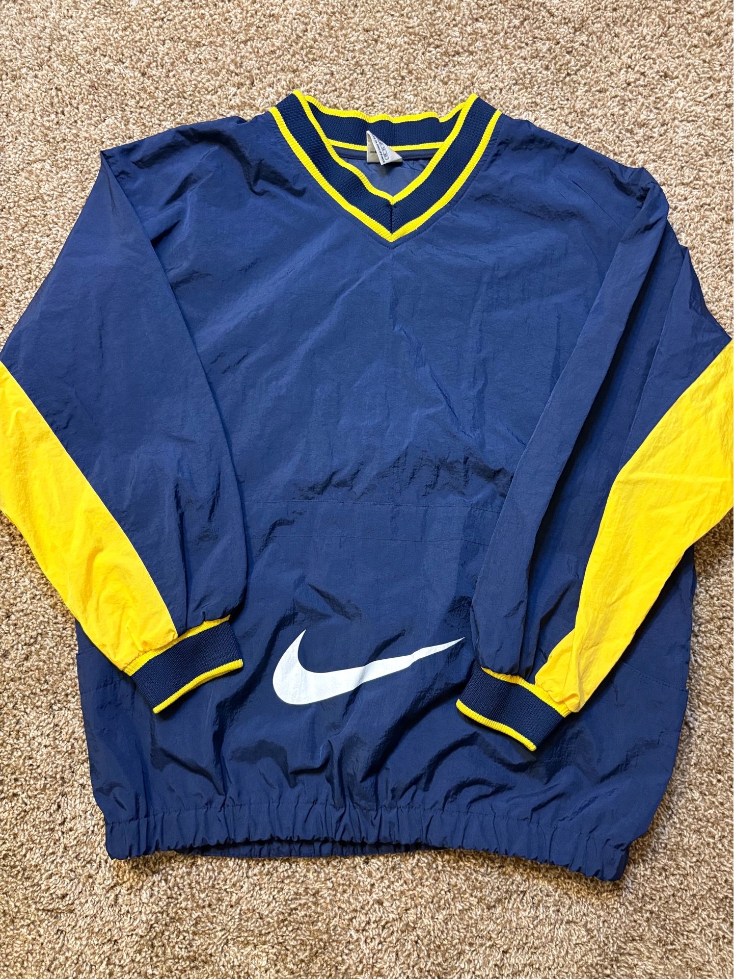 VTG 90s Nike Michigan Wolverines Style Swoosh V Neck Pullover Mens Size XL