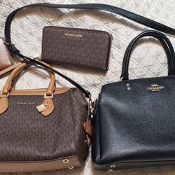 Michael Kors purse with two matching bill folds,wallets and a Coach purse 