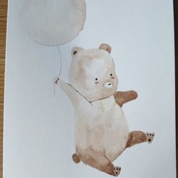 Watercolor Bear With Balloon