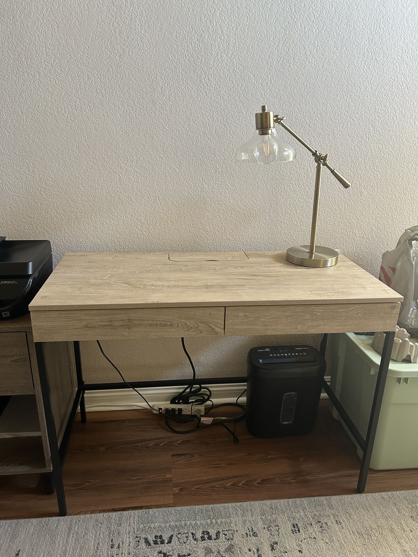 Threshold Loring Wood Writing Desk with Drawers And Charging Station