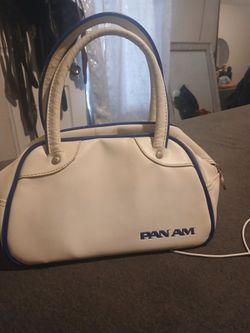 White and blue vintage pan am hand bag