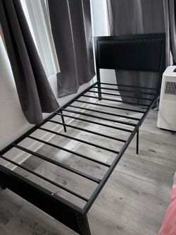 Twin Metal Bed Frame with Upholstered Headboard