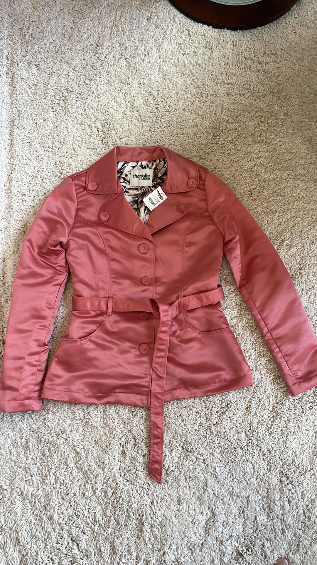 New Charlotte Russe salmon pink small women jacket formal dress coat silky floral