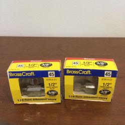 Two  New - 1/2” Straight Valves 1/4 Turn 