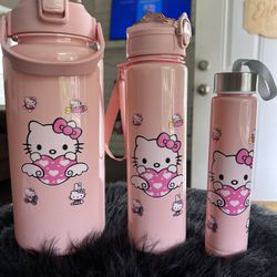 3 Piece Set Of Hello Kitty Water Bottles 