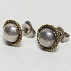 Vintage 925 Sterling Silver 2-Tone Mexico Hemisphere Earrings 1.27 grams 
