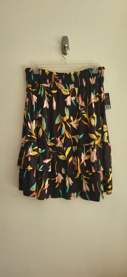 Robert Louis Women's Black Floral Multicolor Tiered Midi Skirt Size XL/NWT