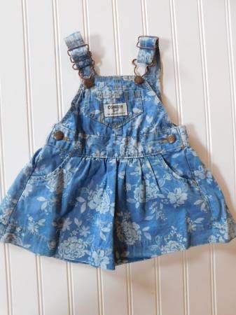 Oshkosh B'gosh Baby Girl 6M Chambray Denim Floral Rose Jumper Dress 