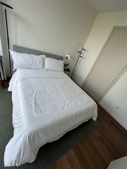 Queen bed frame and mattress like new!