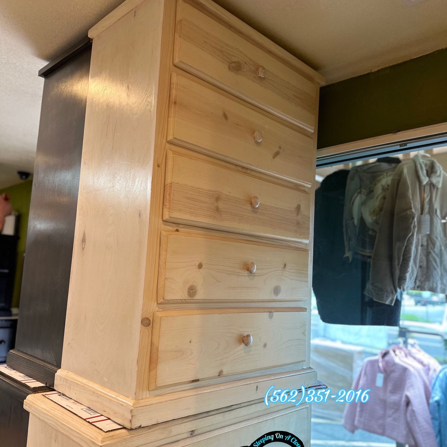 New White Wash Solid Wood 5 Drawer Chest Dresser 