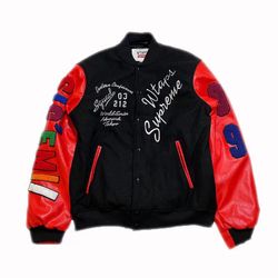 Leather Black and Red Supreme Wtaps Jacket
