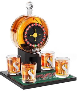 Kollea Roulette Whiskey Decanter Set, 60.9 Oz Casino-Style Slot Decanter with 4 Dollar Glasses, Christmas Birthday Gifts for Men Dad, Him, Liquor Disp