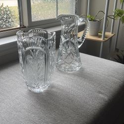 Crystal Cut Pitcher And Vase