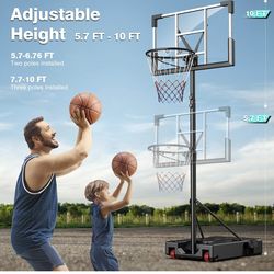 Basketball Hoop Outdoor, 10FT Adjustable Height, Portable Basketball Hoops Goal Court System w/ 45in Shatterproof Backboard