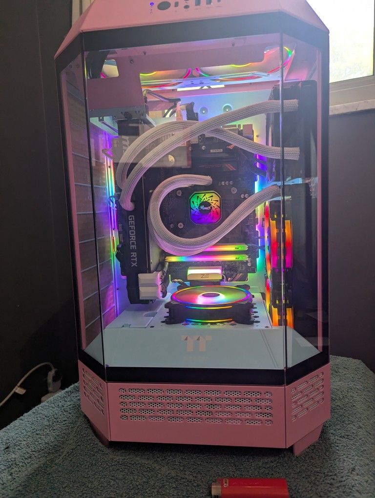 Pink Vertical Tower PC With Glass Panels