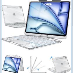 Transparent iPad Keyboard Case 11”/10.9” – Backlit, Trackpad, 360° Rotating
