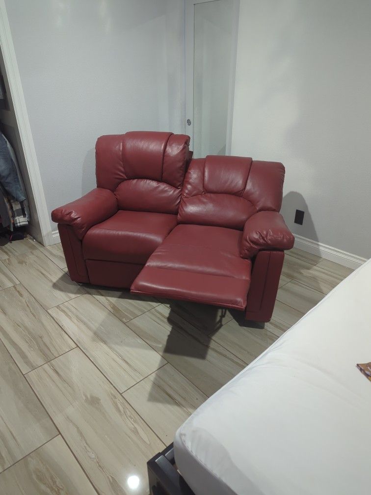 Red Durable Leather Like Recliner Loveseat Couch