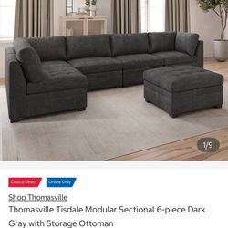 Dark Grey Modular Sectional Couch w/ Storage Ottoman 