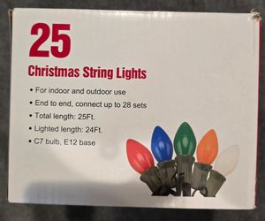 C7 Christmas Lights Multicolor 25Ft Indoor / Outdoor String Light with 27 LED Clear Multicolor Bulbs, Vintage Christmas Lights for Outdoor Roofline Xm