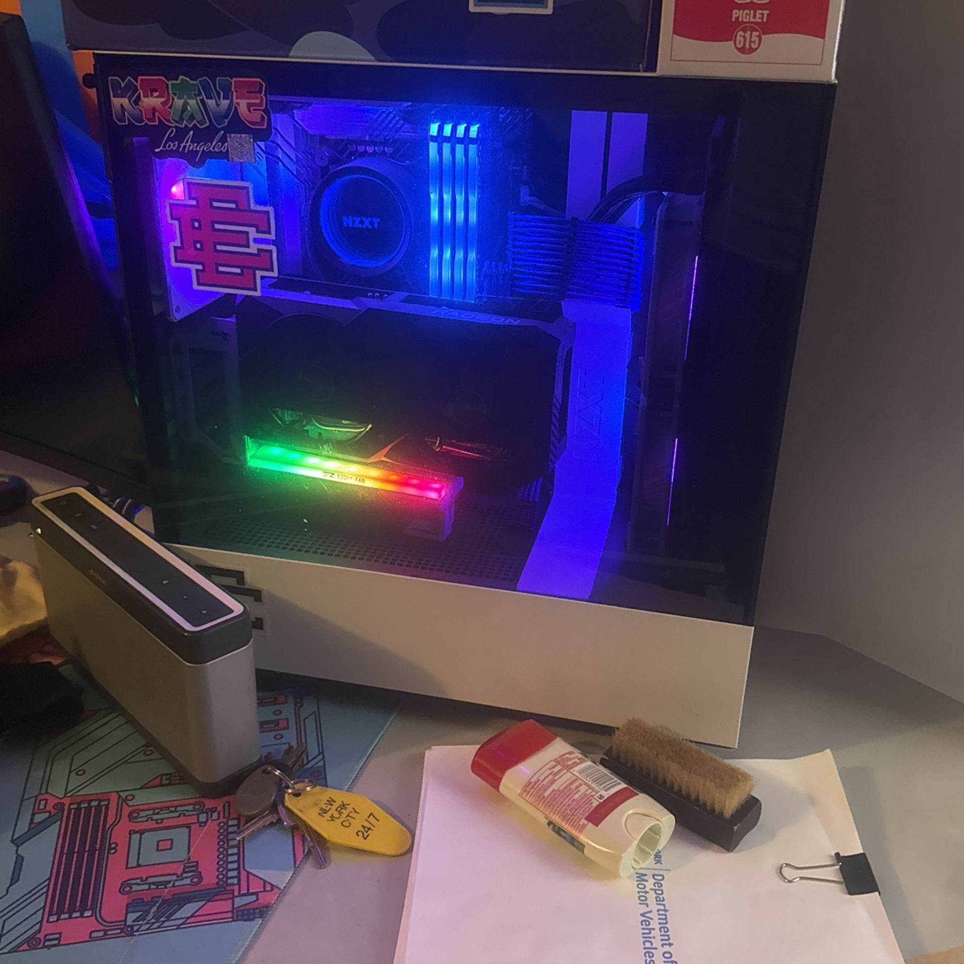 Custom Built Pc With Monitor Cables Mouse And Keyboard