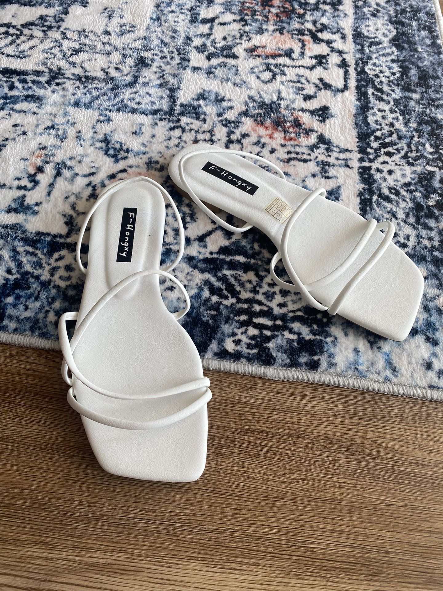 F-Hongxy Cream Square Toe Slingback Sandals Slip On Strappy Womens Size 39 NEW