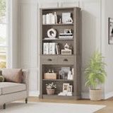 71.8” Tall Bookshelf with 2 Drawer, 5 Tier Bookcase with Adjustable Shelves for Living Room Study Home Office, Gray