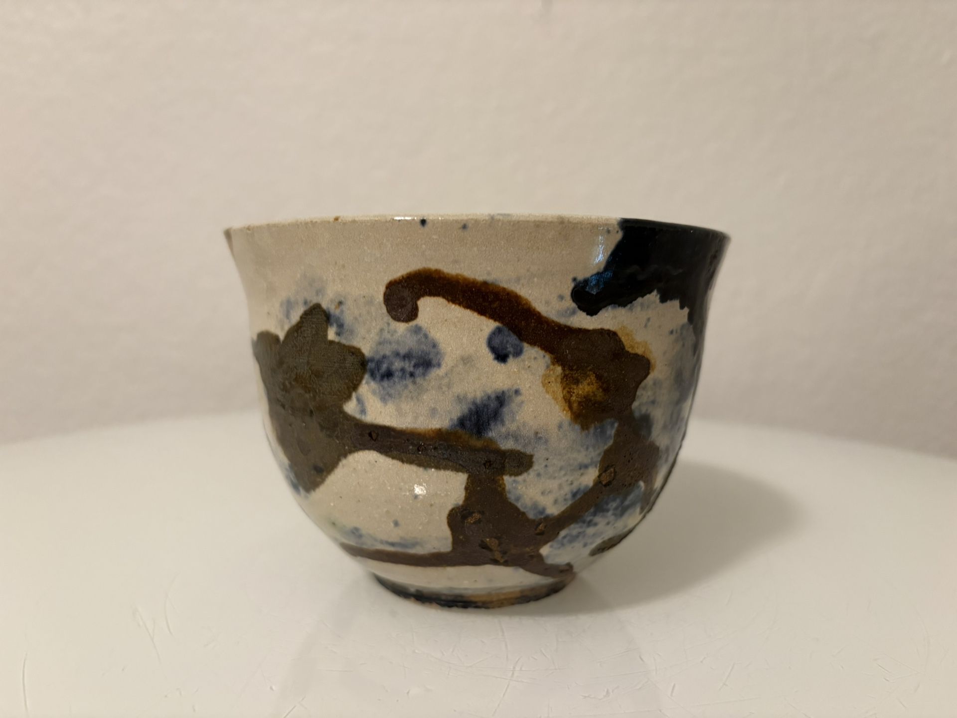 Small Studio Pottery Bowl Blue Brown Splatter