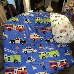 Full sized fire truck bedding w/ fitted sheet