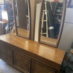 long dresser and mirror and matching knight stend 