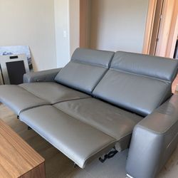 Gray Leather Power Reclining Loveseat