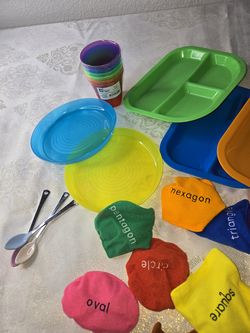 Kids mixed lot of feeding trays cups learning shapes and coloe