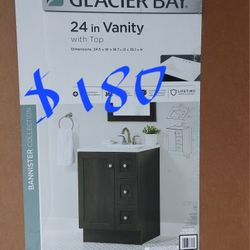 NEW 24" BATHROOM VANITY COMBO CABINET 24in. DUSK WITH FULL EXTENSION DRAWERS AND WHITE SINK TOP 