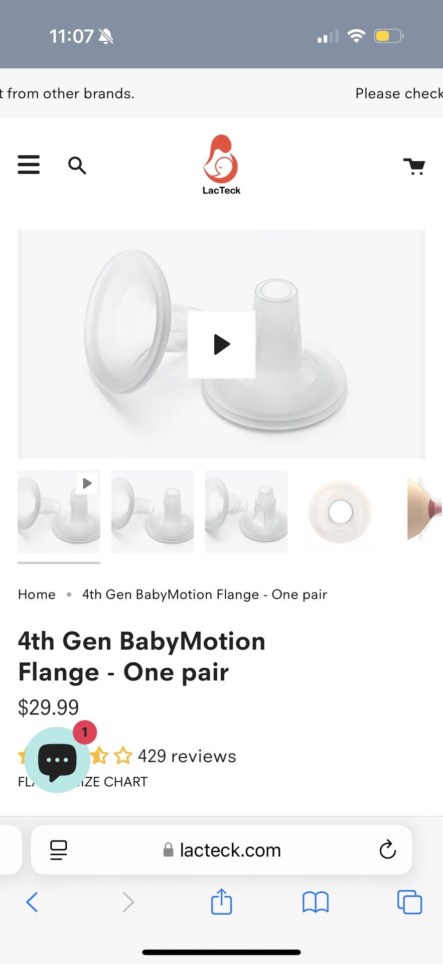 Lacteck Babymotion Flange FREE Size 27mm Two Full Sets New Never Used