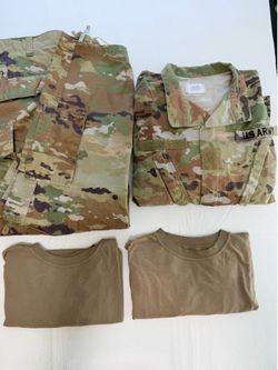 U.S. Army OCP Combat Uniform Set – Large Short – Pants, Jacket & 2 XL Tan T-Shirts
