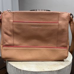 Tignanello Leather Crossbody Purse Salmon Pink Orange Red Trim Adjustable Strap