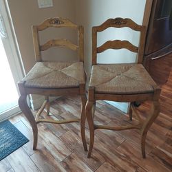 2 French Country Wooden Bar Stools 