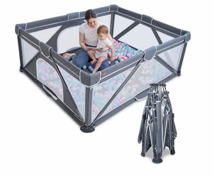 Extra Large Foldable Baby Playpen, Yobear Playpen for Babies and Toddlers ,indoor & Outdoor Kids Safety Play Pen Area, Portable Travel Play Yard (Grey