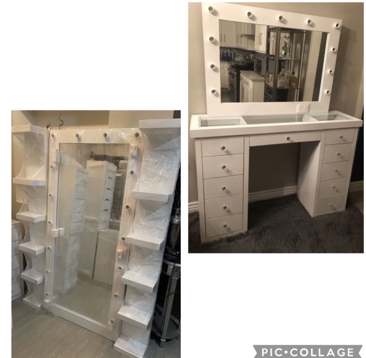 Vanity Set With Full Body Mirror And Shelfs