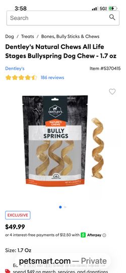 Dentley's Natural Chews All Life Stages Bullyspring Dog Chew - 1.7 oz