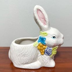 Vintage MCM Easter Bunny Rabbit Porcelain Figurine Planter Candle Holder Home Decor