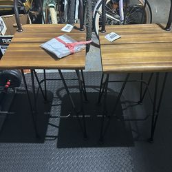 Set of 2 Modern Wood & Metal Bar Stools