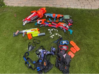 Large Nerf / X-Shot Backyard Battle Lot - Blasters, Vests, Masks & Clips