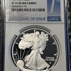 2022 W $1 NGC PF70 Ultra Cameo Proof Silver Eagle First Day Of Issue